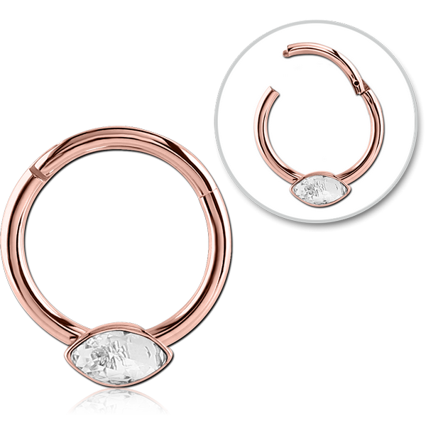 STERILE ROSE GOLD SURGICAL STEEL ROUND JEWELLED HINGED SEGMENT RING
