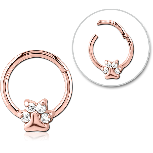 STERILE ROSE GOLD PVD COATED SURGICAL STEEL JEWELLED HINGED SEGMENT RING - ANIMAL PAW
