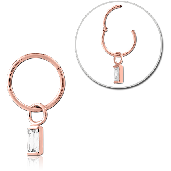 STERILE ROSE GOLD PVD COATE SURGICAL STEEL HINGED SEGMENT RING WITH JEWELLED CHARM