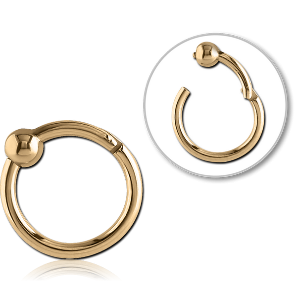 STERILE ZIRCON GOLD PVD COATED SURGICAL STEEL HINGED SEGMENT RING WITH BALL