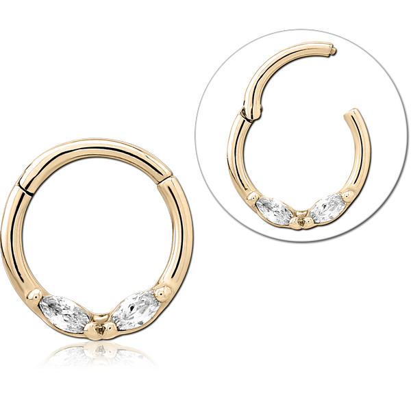 STERILE ZIRCON GOLD PVD COATED SURGICAL STEEL JEWELLED HINGED SEGMENT RING