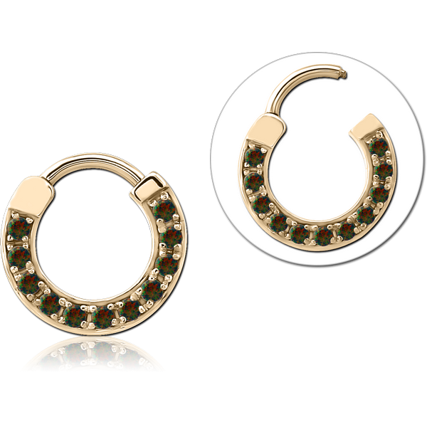 STERILE ZIRCON GOLD PVD COATED SURGICAL STEEL SYNTHETIC OPAL HINGED SEGMENT RING
