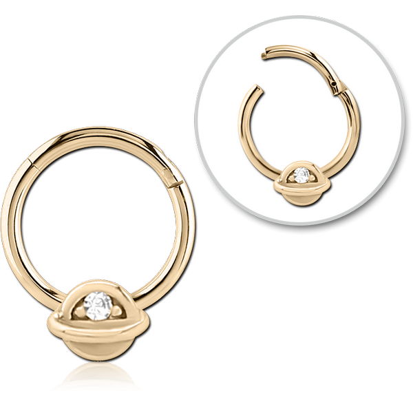 STERILE ZIRCON GOLD PVD COATED SURGICAL STEEL JEWELLED HINGED SEGMENT RING - HALF OPEN EYE