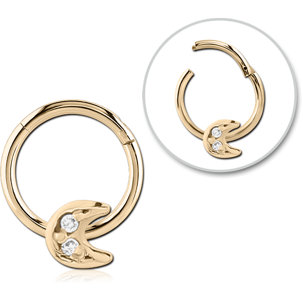 STERILE ZIRCON GOLD PVD COATED SURGICAL STEEL JEWELLED HINGED SEGMENT RING - CRESCENT PRONGS