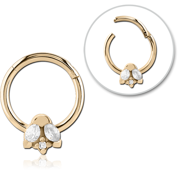 STERILE ZIRCON GOLD PVD COATED SURGICAL STEEL JEWELLED HINGED SEGMENT RING
