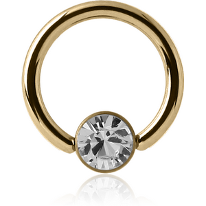 ZIRCON GOLD PVD COATED SURGICAL STEEL PREMIUM CRYSTAL JEWELLED DISC BALL CLOSURE RING