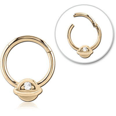 ZIRCON GOLD PVD COATED SURGICAL STEEL JEWELLED HINGED SEGMENT RING - HALF OPEN EYE