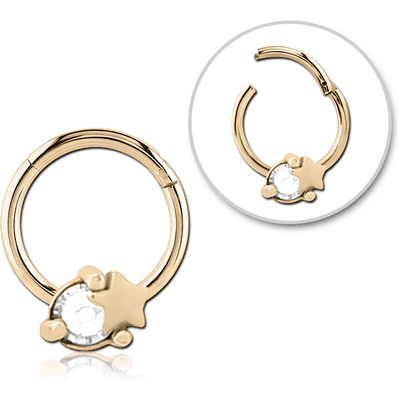 ZIRCON GOLD PVD COATED SURGICAL STEEL JEWELLED HINGED SEGMENT RING - STAR AND GEM