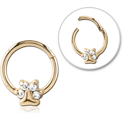 ZIRCON GOLD PVD COATED SURGICAL STEEL JEWELLED HINGED SEGMENT RING - ANIMAL PAW