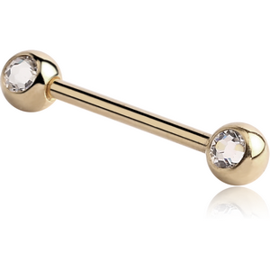 ZIRCON GOLD PVD COATED SURGICAL STEEL DOUBLE SIDE SWAROVSKI CRYSTALS JEWELLED NIPPLE BARBELL
