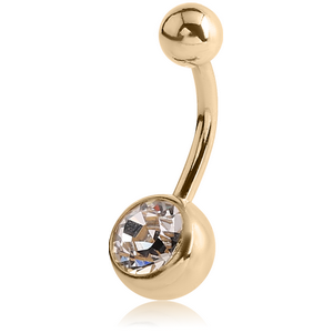 ZIRCON GOLD PVD COATED SURGICAL STEEL PREMIUM CRYSTAL JEWELLED NAVEL BANANA