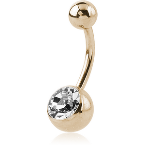ZIRCON GOLD PVD COATED SURGICAL STEEL OPTIMA CRYSTAL NAVEL BANANA