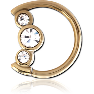 ZIRCON GOLD PVD COATED SURGICAL STEEL JEWELLED OPEN MOON SEAMLESS RING