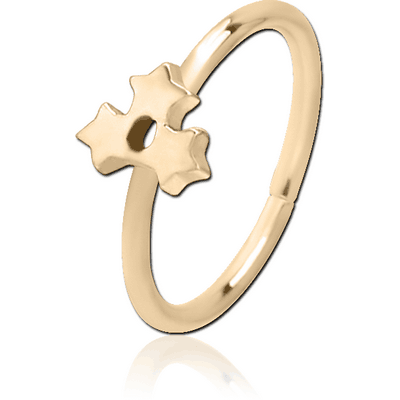 ZIRCON GOLD PVD COATED SURGICAL STEEL SEAMLESS RING - TRIPLE STAR