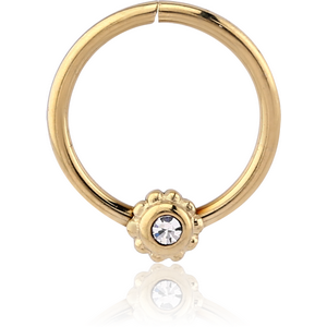 ZIRCON GOLD PVD COATED SURGICAL STEEL JEWELLED SEAMLESS RING - FLOWER