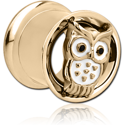 ZIRCON GOLD PVD COATED STAINLESS STEEL DOUBLE FLARED INTERNALLY THREADED TUNNEL - OWL