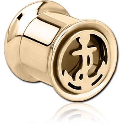 ZIRCON GOLD PVD COATED STAINLESS STEEL DOUBLE FLARED INTERNALLY CUT OUT THREADED TUNNEL - ANCHOR