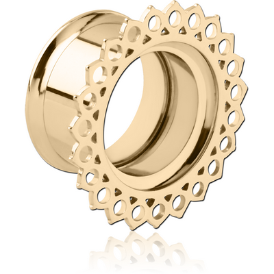 ZIRCON GOLD PVD COATED STAINLESS STEEL DOUBLE FLARED INTERNALLY THREADED TUNNEL