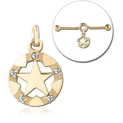 ZIRCON GOLD PVD COATED SURGICAL STEEL JEWELLED CHARM FOR INDUSTRIAL BARBELL