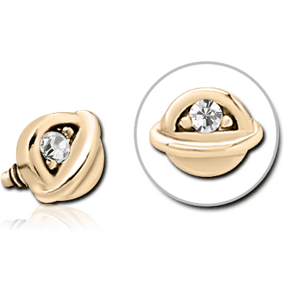 ZIRCON GOLD PVD COATED SURGICAL STEEL JEWELLED ATTACHMENT FOR 1.6MM INTERNALLY THREADED PINS - HALF OPEN EYE