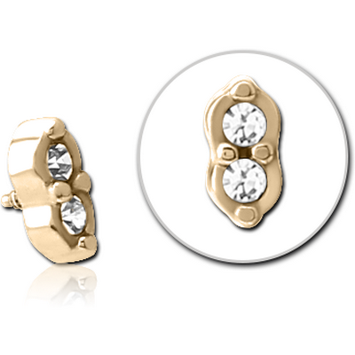 ZIRCON GOLD PVD COATED SURGICAL STEEL JEWELLED MICRO ATTACHMENT FOR 1.2MM INTERNALLY THREADED PINS - TWO GEMS EYES
