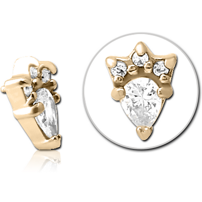 ZIRCON GOLD PVD COATED SURGICAL STEEL JEWELLED MICRO ATTACHMENT FOR 1.2MM INTERNALLY THREADED PINS - JESTER HAT