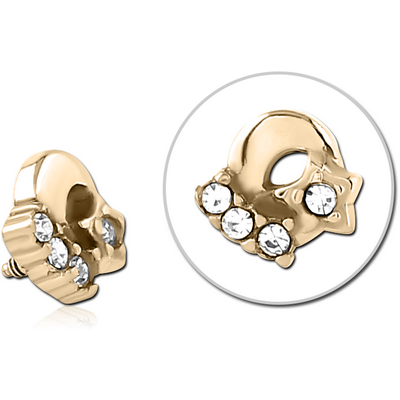 ZIRCON GOLD PVD COATED SURGICAL STEEL JEWELLED MICRO ATTACHMENT FOR 1.2MM INTERNALLY THREADED PINS - PLAIN MOON AND STARS