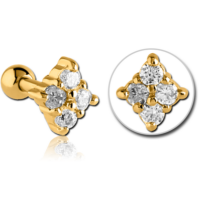 ZIRCON GOLD PVD COATED SURGICAL STEEL JEWELLED TRAGUS MICRO BARBELL - RHOMBUS