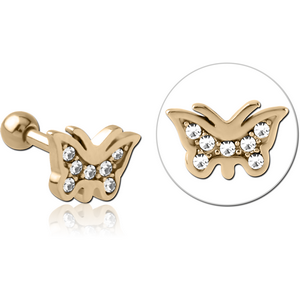 ZIRCON GOLD PVD COATED SURGICAL STEEL JEWELLED TRAGUS MICRO BARBELL - BUTTERFLY