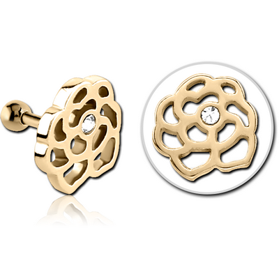 ZIRCON GOLD PVD COATED SURGICAL STEEL JEWELLED TRAGUS MICRO BARBELL - FLOWER