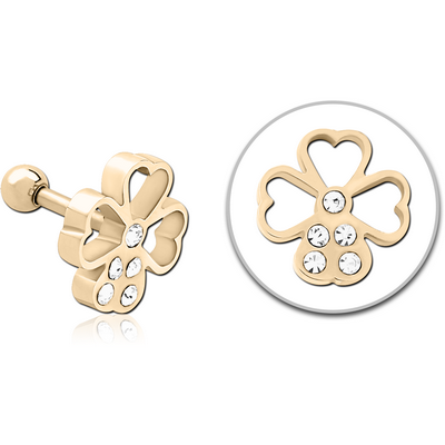 ZIRCON GOLD PVD COATED SURGICAL STEEL JEWELLED TRAGUS MICRO BARBELL - FLOWER