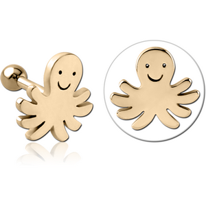ZIRCON GOLD PVD COATED SURGICAL STEEL TRAGUS MICRO BARBELL - SQUID
