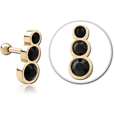 ZIRCON GOLD PVD COATED SURGICAL STEEL JEWELLED TRAGUS MICRO BARBELL
