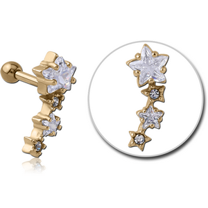 ZIRCON GOLD PVD COATED SURGICAL STEEL JEWELLED TRAGUS MICRO BARBELL - STARS