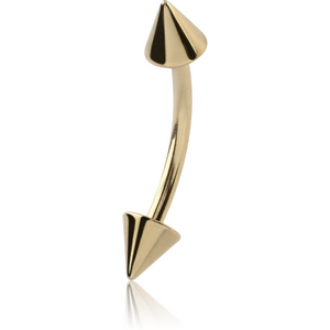 ZIRCON GOLD PVD COATED SURGICAL STEEL CURVED MICRO BARBELL WITH CONES