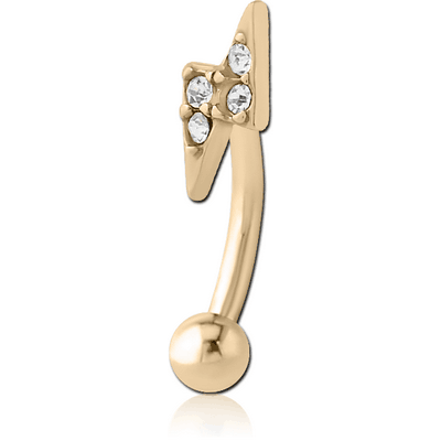 ZIRCON GOLD PVD COATED SURGICAL STEEL JEWELLED FANCY CURVED MICRO BARBELL - THUNDER