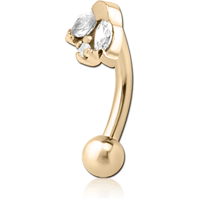ZIRCON GOLD PVD COATED SURGICAL STEEL JEWELLED FANCY CURVED MICRO BARBELL