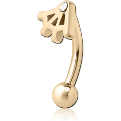 ZIRCON GOLD PVD COATED SURGICAL STEEL JEWELLED FANCY CURVED MICRO BARBELL - WEB