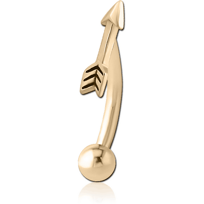 ZIRCON GOLD PVD COATED SURGICAL STEEL FANCY CURVED MICRO BARBELL - ARROW