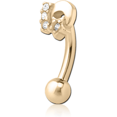 ZIRCON GOLD PVD COATED SURGICAL STEEL JEWELLED FANCY CURVED MICRO BARBELL - PLAIN MOON AND STARS