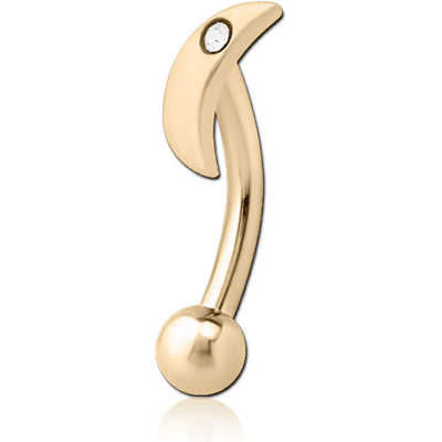 ZIRCON GOLD PVD COATED SURGICAL STEEL JEWELLED FANCY CURVED MICRO BARBELL - CRESCENT SINGLE GEM