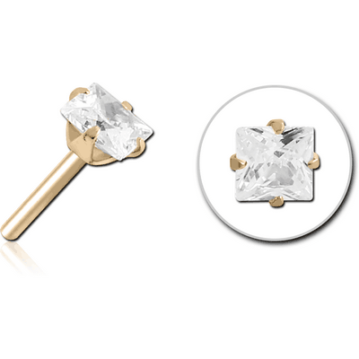ZIRCON GOLD PVD COATED SURGICAL STEEL JEWELLED THREADLESS ATTACHMENT - SQUARE