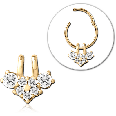 ZIRCON GOLD PVD COATED SURGICAL STEEL SLIDING JEWELLED CHARM FOR HINGED SEGMENT RING