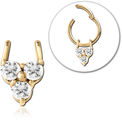 ZIRCON GOLD PVD COATED SURGICAL STEEL SLIDING JEWELLED CHARM FOR HINGED SEGMENT RING