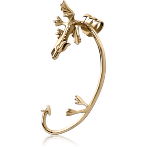 ZIRCON GOLD PVD COATED SURGICAL STEEL EAR CUFF - LEFT - DRAGON