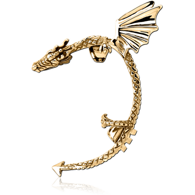 ZIRCON GOLD PVD COATED SURGICAL STEEL EAR CUFF - LEFT - DRAGON