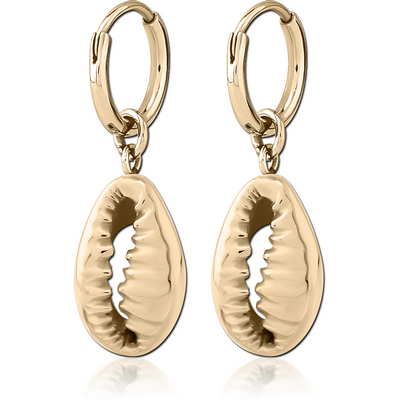 ZIRCON GOLD PVD COATED SURGICAL STEEL EARRINGS - SHELL