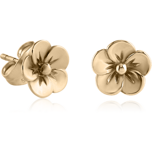 ZIRCON GOLD PVD COATED SURGICAL STEEL EAR STUDS PAIR - FLOWER