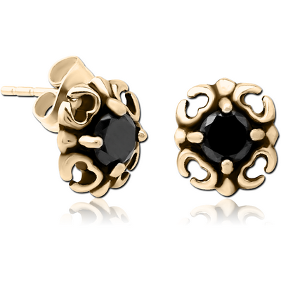 ZIRCON GOLD PVD COATED SURGICAL STEEL JEWELLED EAR STUDS