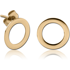 ZIRCON GOLD PVD COATED SURGICAL STEEL EAR STUDS PAIR - O